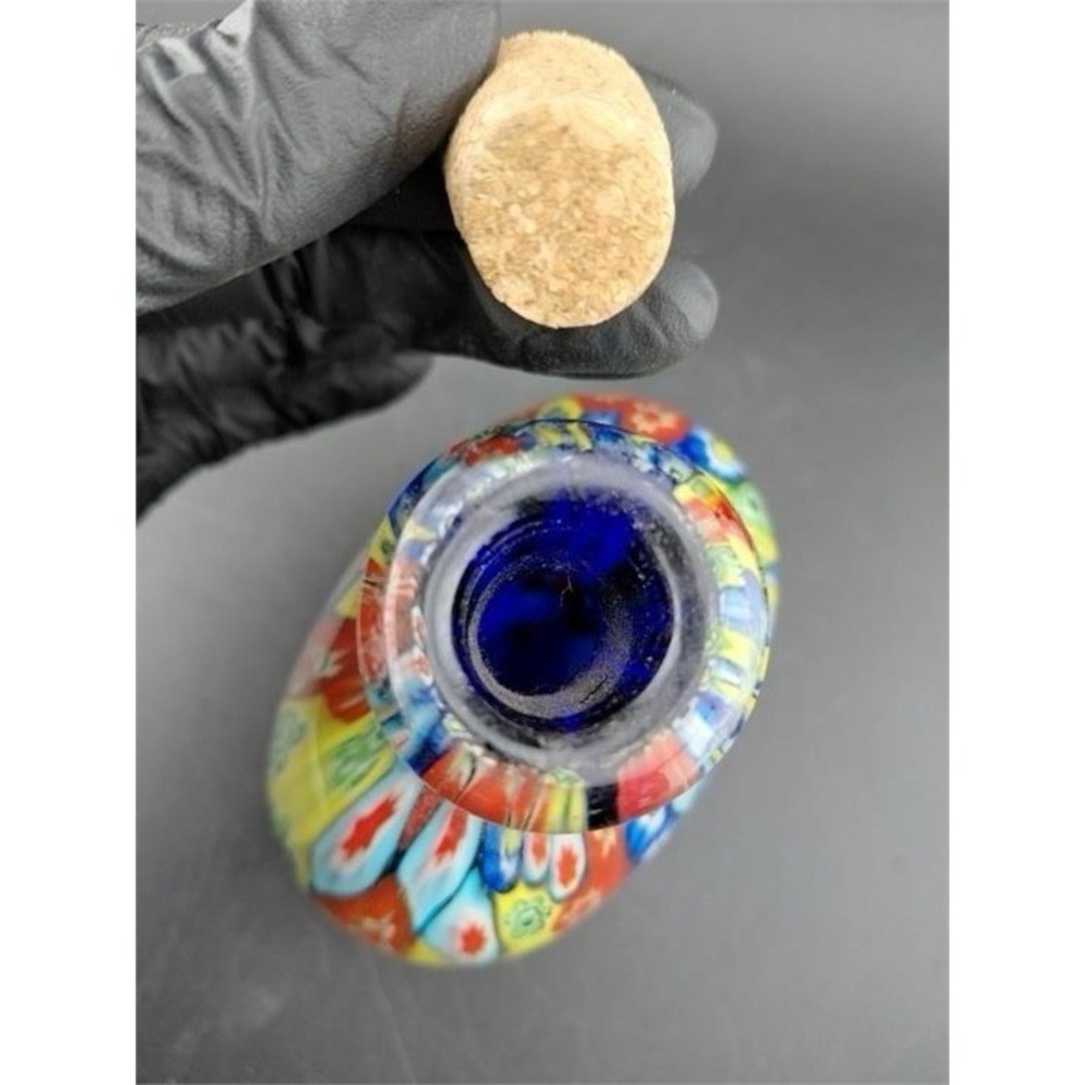 Murano Millefiori Art Vase/Perfume Bottle Teardrop Red Green Yellow Blue Floral - Picture 5 of 6